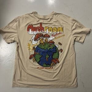 Beige Graphic T-Shirt with Mushroom Design